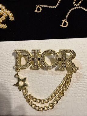 Gold Crystal Letter Charm Brooch